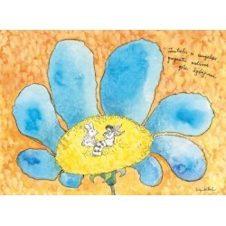 Zuikelis ir angelas, grojantis melsvos gėlės žydėjimui